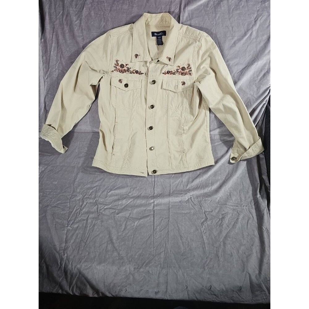 DENIM & CO. Ladies Light Tan Embellished Button Front Jean Jacket Large (HL63)